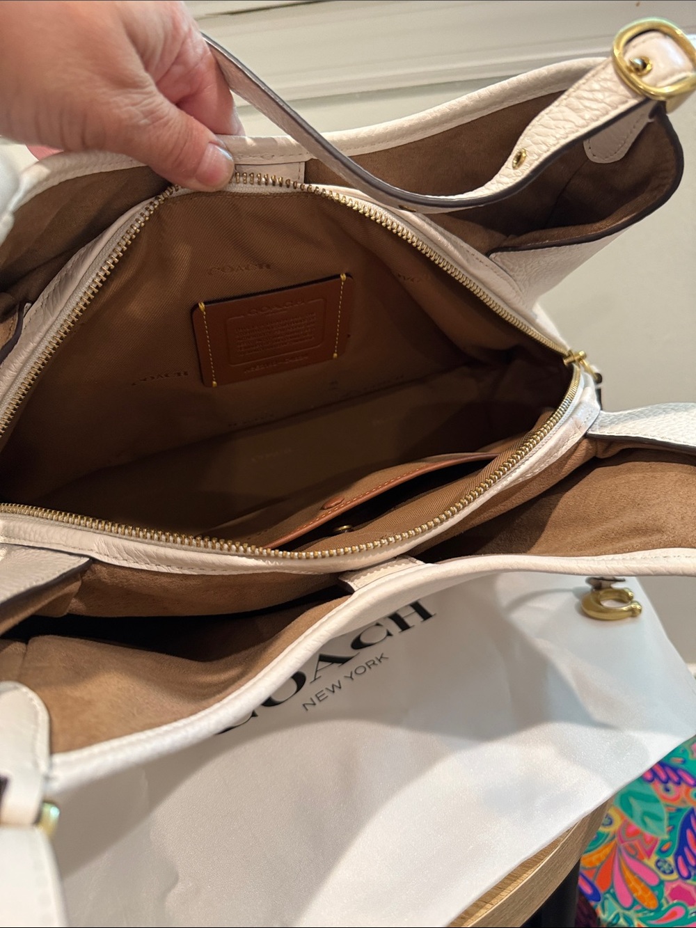Coach Lori Pebbled Leather Shoulder Bag in Eggshell with Gold Hardware - Picture 8 of 9